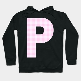 Pink Letter P in Plaid Pattern Background. Hoodie